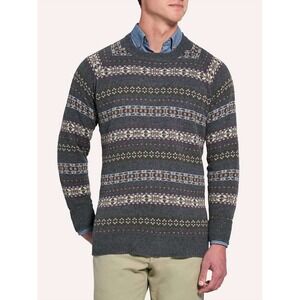 Peter Millar Mountainside Fair Isle Crew Neck Wool Blend Sweater Gray size XL
